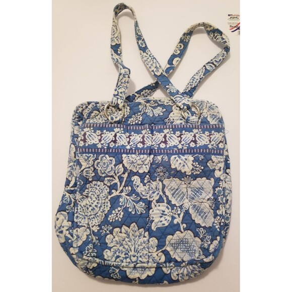 Vera Bradley Handbag Blue & White loral Satchel Double Handle Quilted - Picture 3 of 4